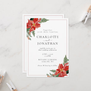 Rustic Winter Poinsettia Red Christmas Wedding Invitation