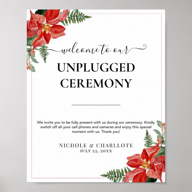 Rustic Winter Poinsettia Red Christmas Wedding Poster (Front)