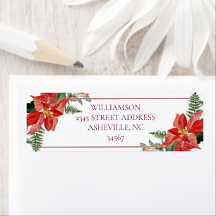 Rustic Winter Poinsettia Red Christmas Wedding Return Address Label