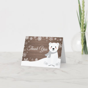 Rustic Winter Polar Bear Snowflake Thank You Card