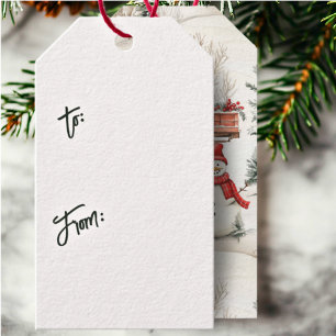 Rustic Winter Red Truck Woodland Snowman Christmas Gift Tags