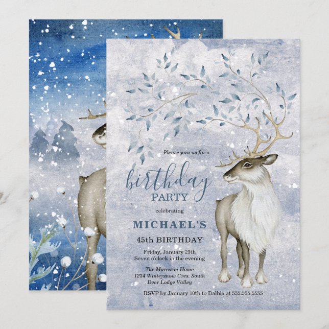 Rustic Winter Reindeer Birthday Party Invitation (Front/Back)