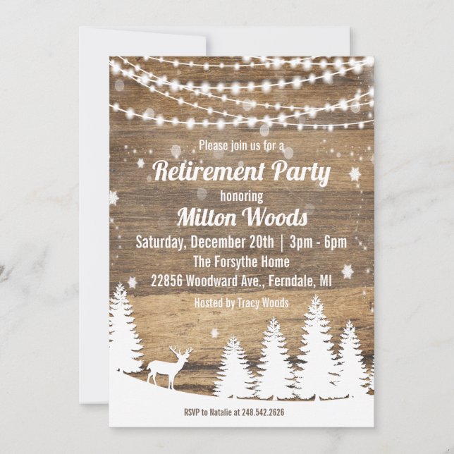 Rustic Winter Retirement Party Invitation (Front)