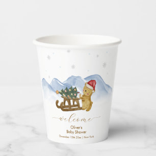Rustic Winter Sleigh Bear Baby Shower Welcome Paper Cups