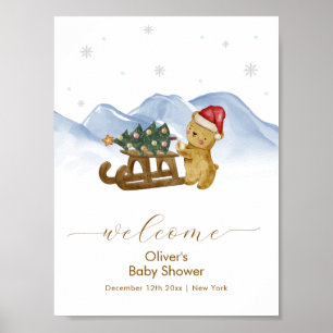 Rustic Winter Sleigh Bear Baby Shower Welcome Poster