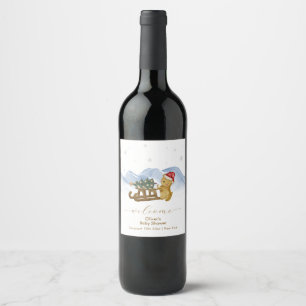 Rustic Winter Sleigh Bear Baby Shower Welcome Wine Label