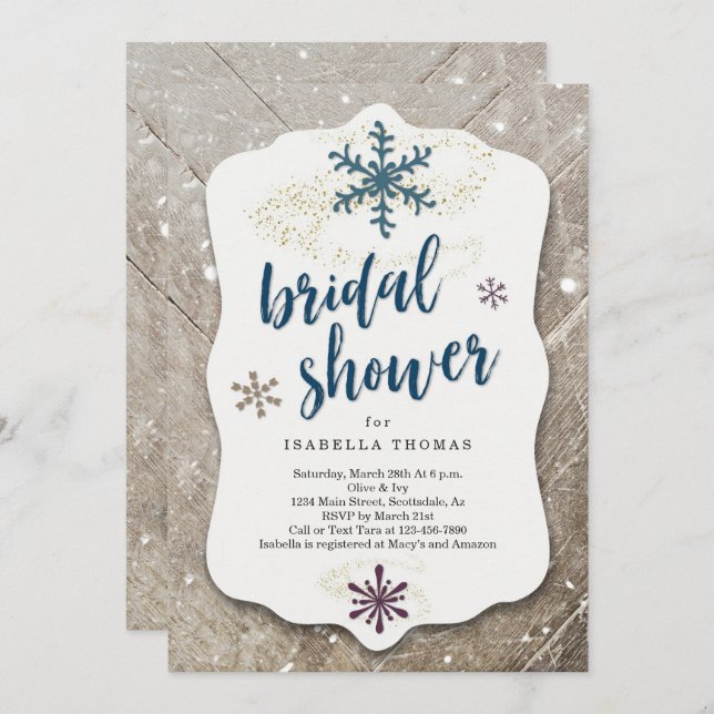 Rustic Winter Snow Bridal Shower Invitation (Front/Back)