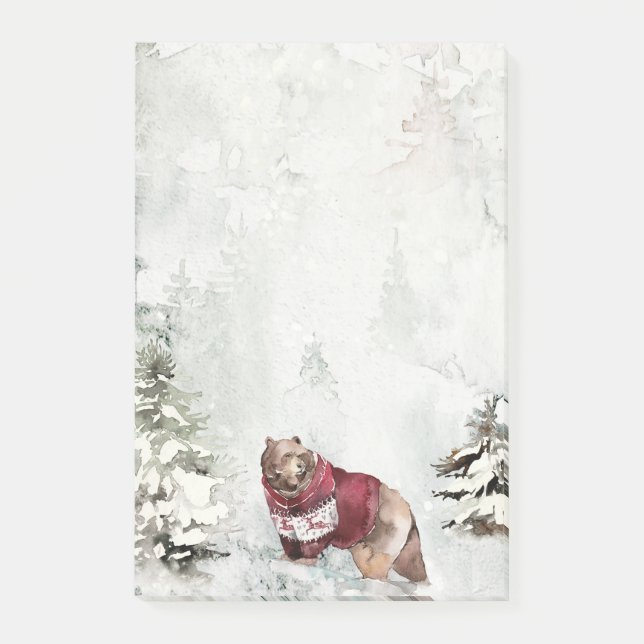 Rustic Winter Snow Scene with Bear Post-it Notes (Front)