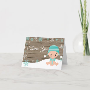 Rustic Winter Snowflake Baby Teal Thank You Card