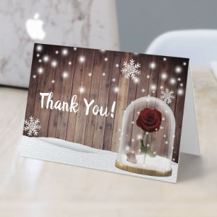 Rustic Winter Snowflake Beauty Rose Dome Thank You Card
