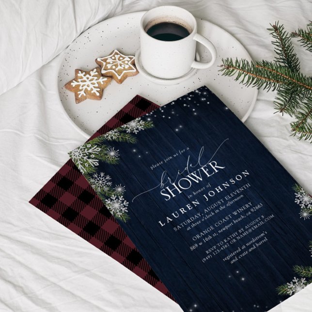 Rustic Winter Snowflake Blue Plaid Bridal Shower Invitation (Creator Uploaded)