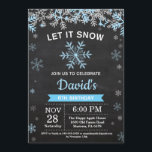 Rustic Winter Snowflake Blue Silver Boy Birthday Invitation<br><div class="desc">Rustic Winter Snowflake Blue and Silver Boy Birthday Invitation. Boy Birthday. Blue and Silver Glitter Snowflake. Winter Christmas Holiday. Chalkboard Background. Blackand White. 1st 2nd 3rd 4th 5th 6th 7th 8th 9th 10th 11th 12th 13th 14th 15th, any age. For further customisation, please click the "Customise it" button and use...</div>