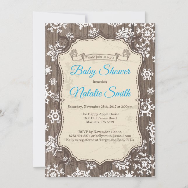 Rustic Winter Snowflake Boy Baby Shower Invitation (Front)