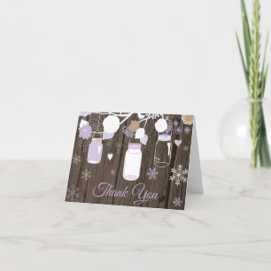 Rustic Winter Snowflake Mason Jar Purple Thank You Card