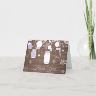 Rustic Winter Snowflake Mason Jar Purple Thank You Card