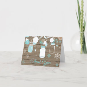 Rustic Winter Snowflake Mason Jar Teal Thank You Card