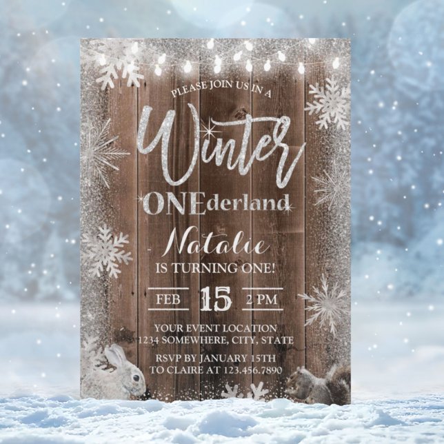 Rustic Winter Snowflake ONEderland 1st Birthday Invitation (Creator Uploaded)