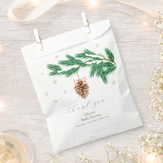 Rustic Winter Snowflake Pine cone Baby Shower  Favour Bag (Clipped)