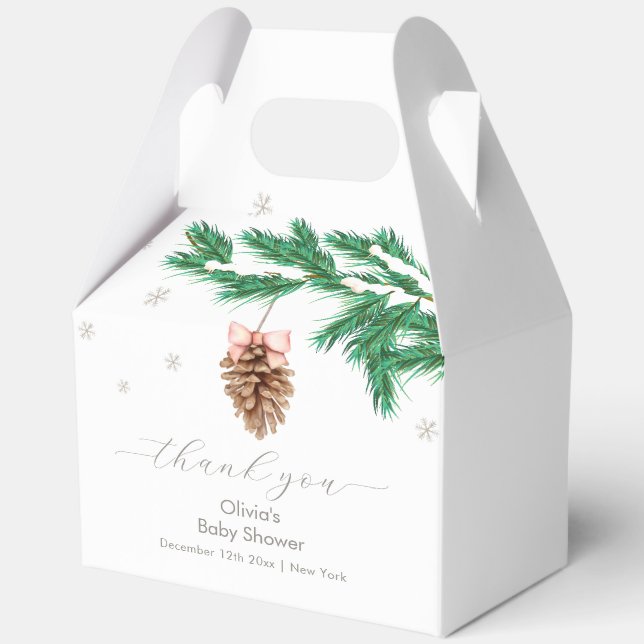 Rustic Winter Snowflake Pine cone Baby Shower Favour Box (Front)