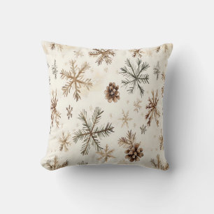 Rustic winter snowflakes and pinecones cushion