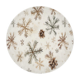 Rustic winter snowflakes and pinecones cutting board
