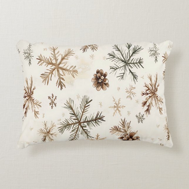 Rustic winter snowflakes and pinecones decorative cushion (Front)