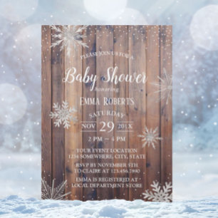 Rustic Winter Snowflakes Barn Wood Baby Shower Invitation