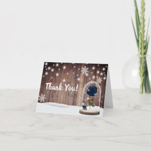 Rustic Winter Snowflakes Blue Rose Dome Thank You Card