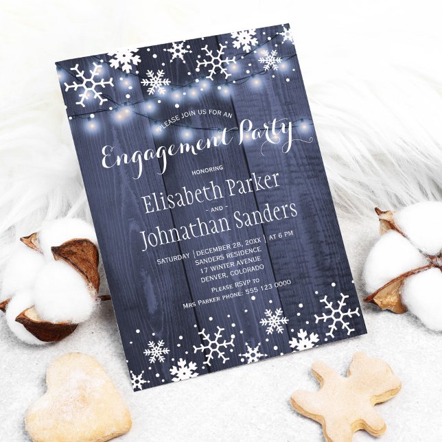 Rustic winter snowflakes engagement party invitation (Creator Uploaded)