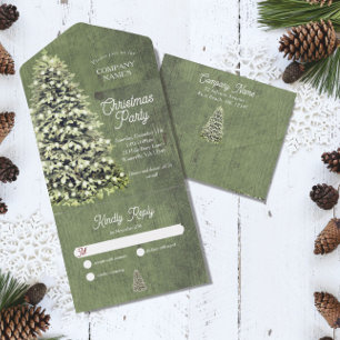 Rustic Winter Snowflakes Green Christmas Wedding All In One Invitation