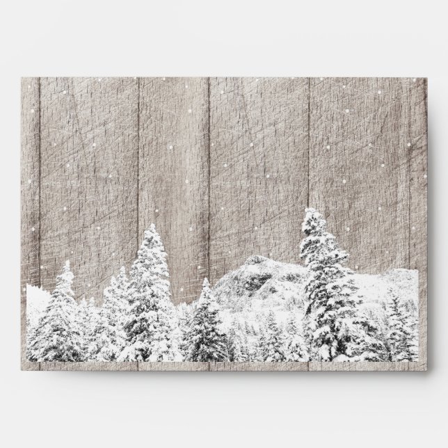 Rustic Winter Snowing Scene Light Grey Barn Wood Envelope (Front)
