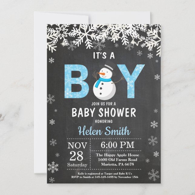 Rustic Winter Snowman Boy Baby Shower Invitation (Front)