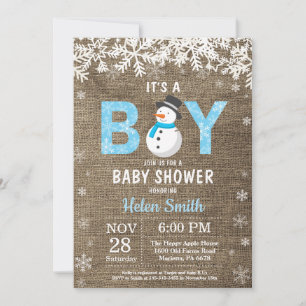 Rustic Winter Snowman Boy Baby Shower Invitation