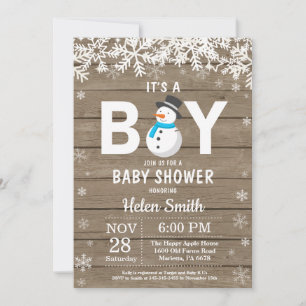 Rustic Winter Snowman Boy Baby Shower Invitation