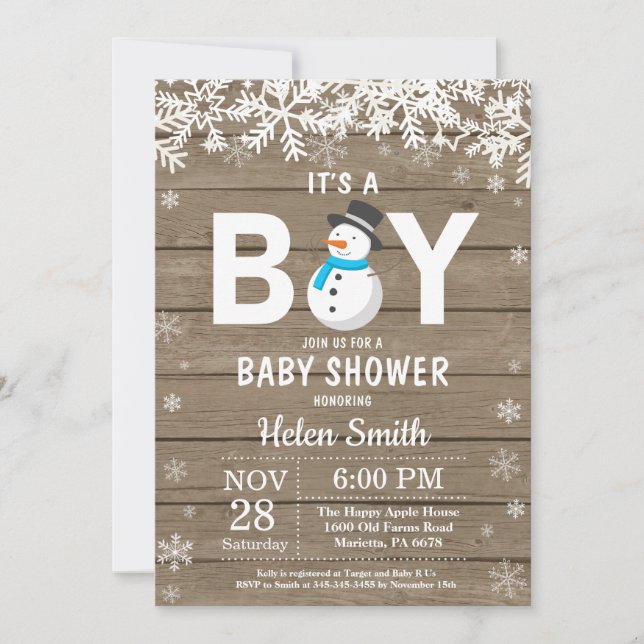 Rustic Winter Snowman Boy Baby Shower Invitation (Front)