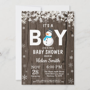 Rustic Winter Snowman Boy Baby Shower Invitation