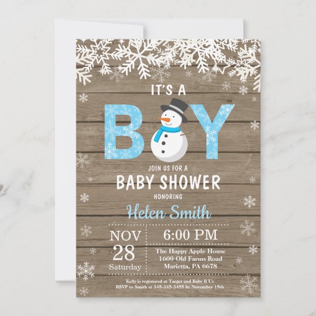 Rustic Winter Snowman Boy Baby Shower Invitation (Front)