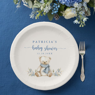 Rustic Winter Teddy Bear Beige Baby Shower Paper Plate