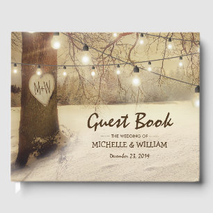Rustic Winter Tree Christmas Lights Wedding Guest Book