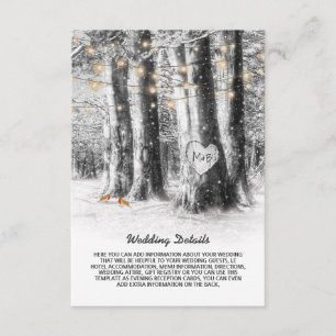 Rustic Winter Tree & String Lights Wedding Details Enclosure Card