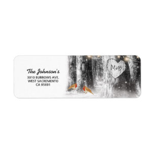 Rustic Winter Tree & String Lights Wedding Return Address Label