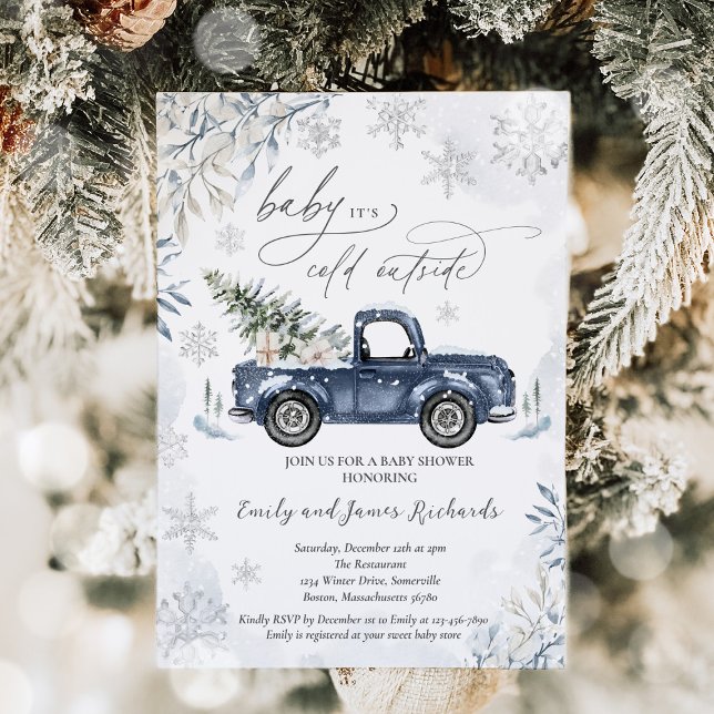 Rustic Winter Truck Snowflake Baby Shower Invitation (Creator Uploaded)