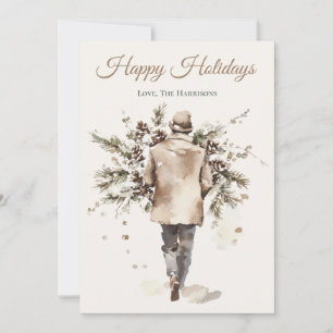 Rustic Winter Watercolor Woodland Christmas Holiday Card