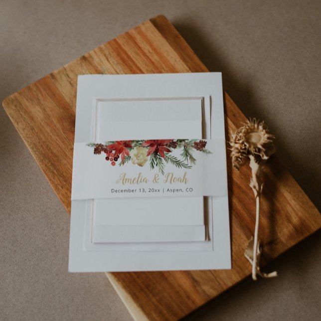 Rustic Winter Wedding Belly Band Evergreen Holly  Invitation Belly Band (Creator Uploaded)
