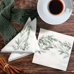 Rustic Winter Wedding Boughs Forest Green ID1049 Napkin