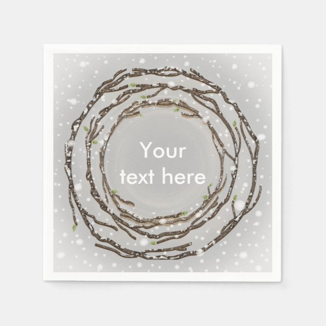 Rustic Winter Wedding Branches & Country Snow Napkin (Front)