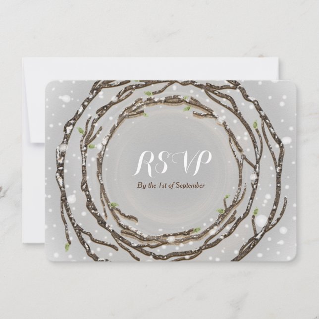 Rustic Winter Wedding Branches RSVP Card (Front)