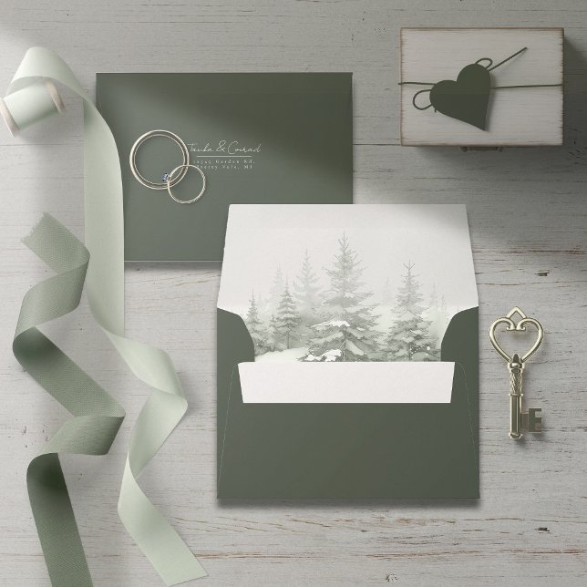 Rustic Winter Wedding Forest Green ID1049 Envelope (Creator Uploaded)