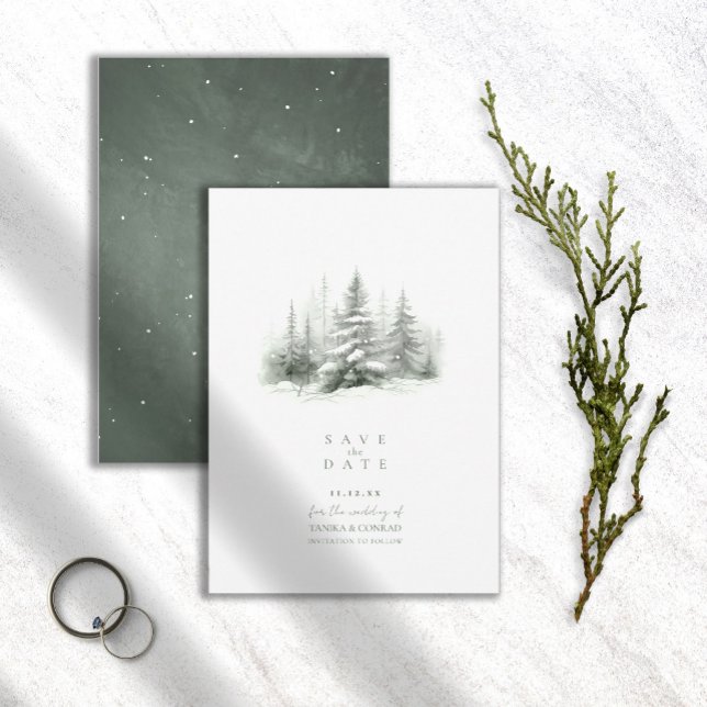 Rustic Winter Wedding Forest Green ID1049 Save The Date (Creator Uploaded)