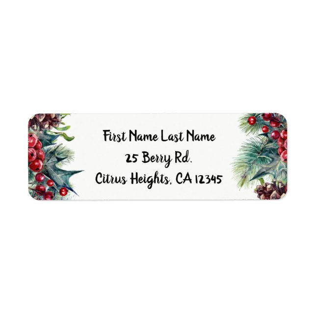 Rustic Winter Wedding Holiday Christmas Berries Return Address Label (Front)